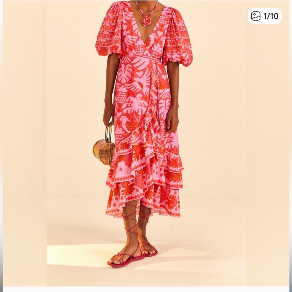 NWT- Farm Rio Red Jungle Scart Wrap Midi Size XS